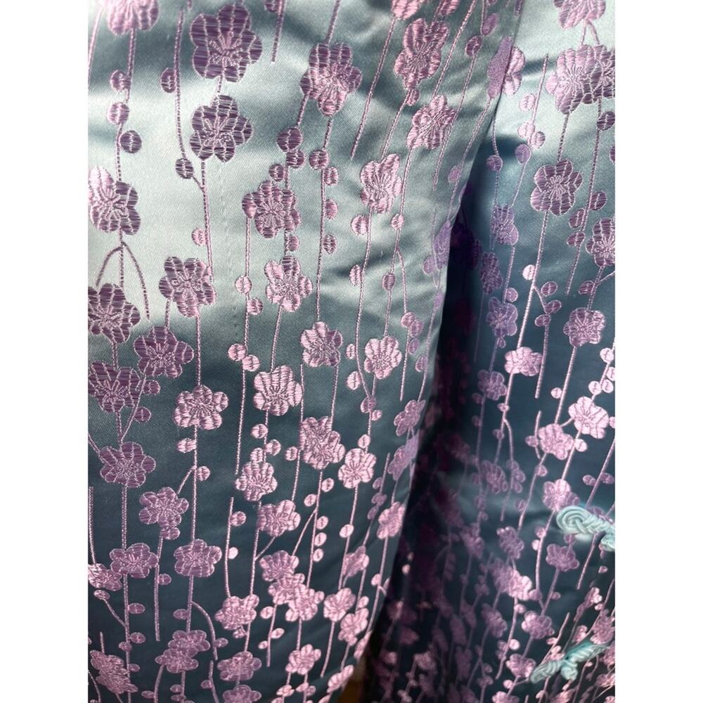 SAU LEE Jen Chinese Jacquard Floral Long Sleeve Mini Dress in Blue Size 12 - Picture 12 of 15